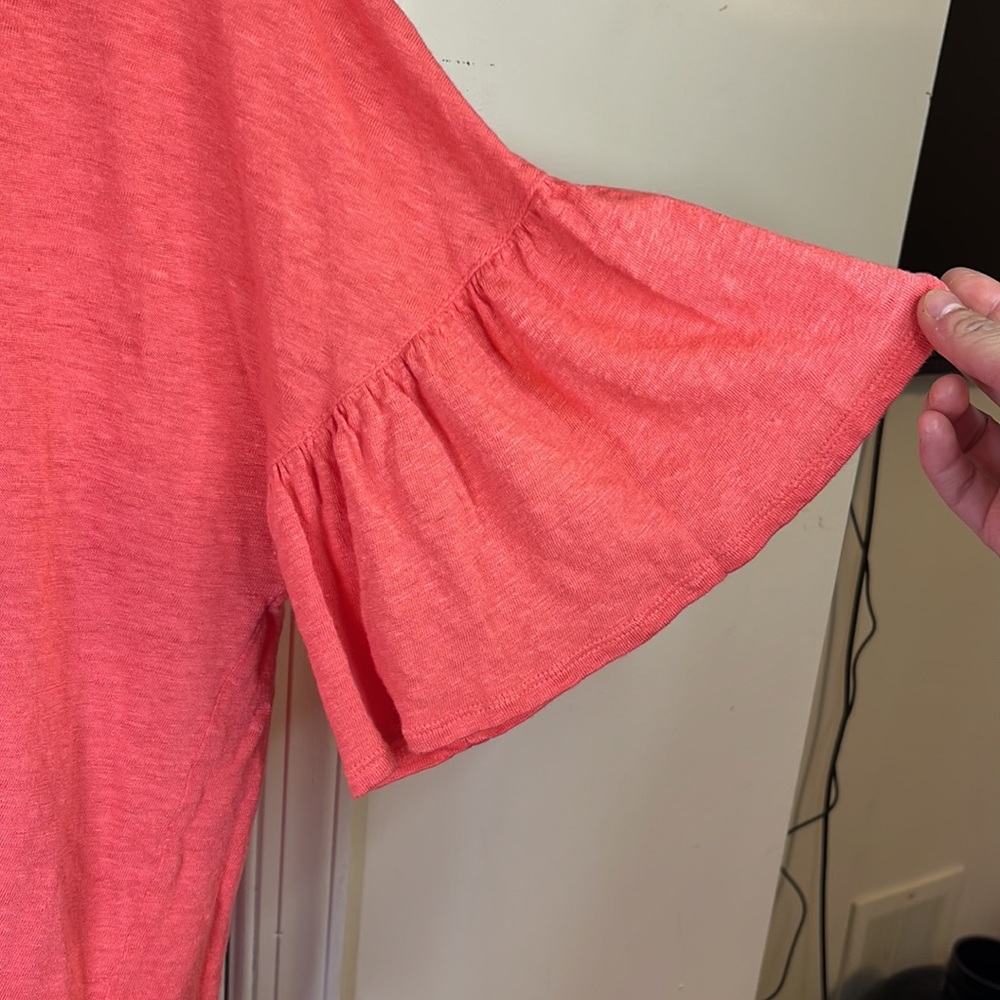 Rachel Roy 100% Linen Coral Ruffled Sleeve Shirt - Picture 2 of 5